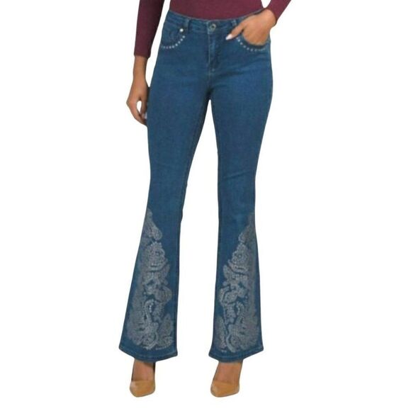 Studded Denim Flared Jeans - Picture 2 of 15